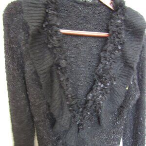 FUN, Textured Black sweater  with lots of details, one button closure, NWT, M